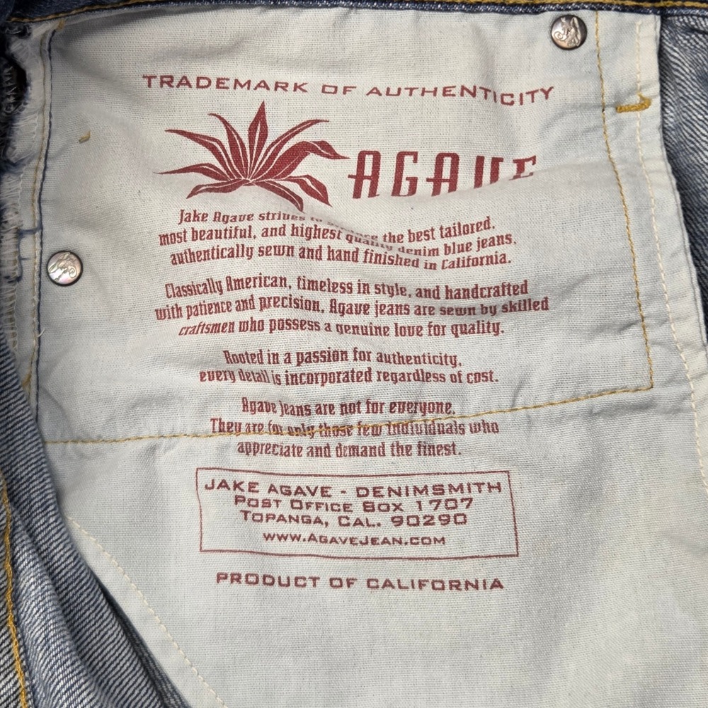 Agave Denimsmith Trademark Straight Cut Jeans Mens 36 Blue Premium Made USA - Picture 13 of 16